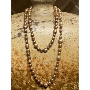 Honora Cream & Light Brown Strand of Baroque Cult. Pearls 36 In. Sterling Clasp